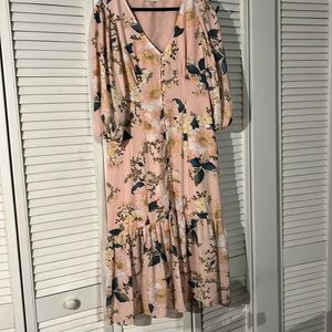 MULTI PINK FLOWER PRINT MIDI DRESS